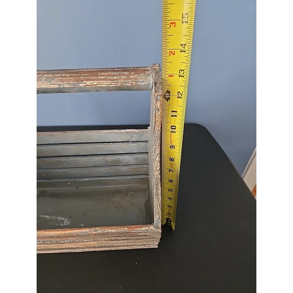 Handmade‎ wood basket farmhouse tramp art wood handle slats rustic primitive
